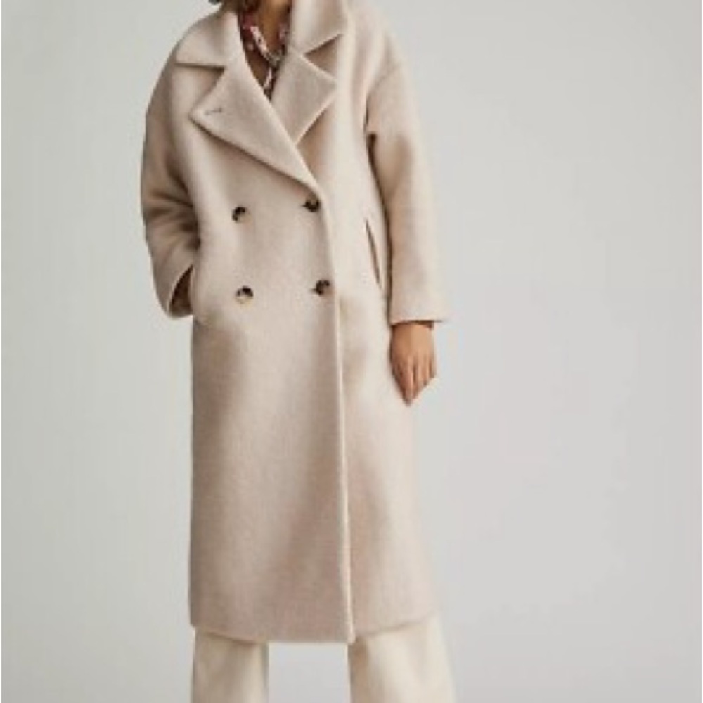 Anthropologie Boucle Wool Cocoon Coat Oversized Double Breasted Cream